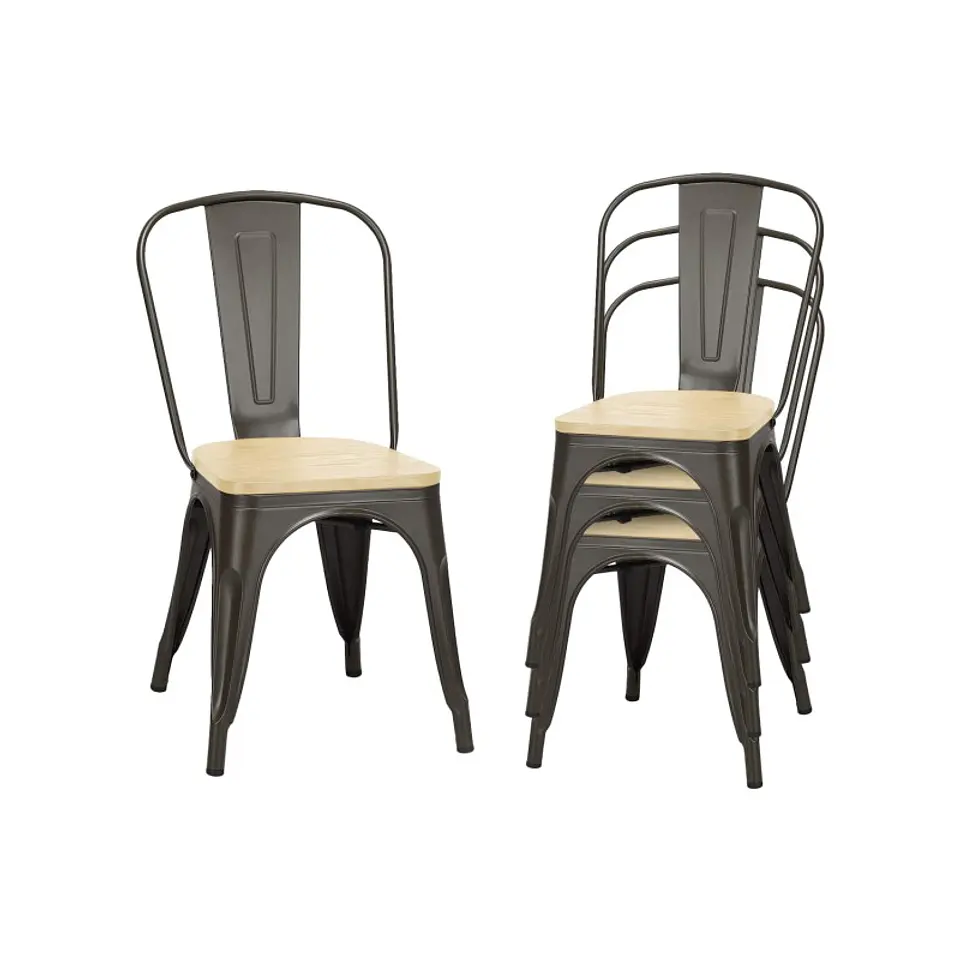 Pack 4 Sillas Tolix Negro Asiento de Madera 3