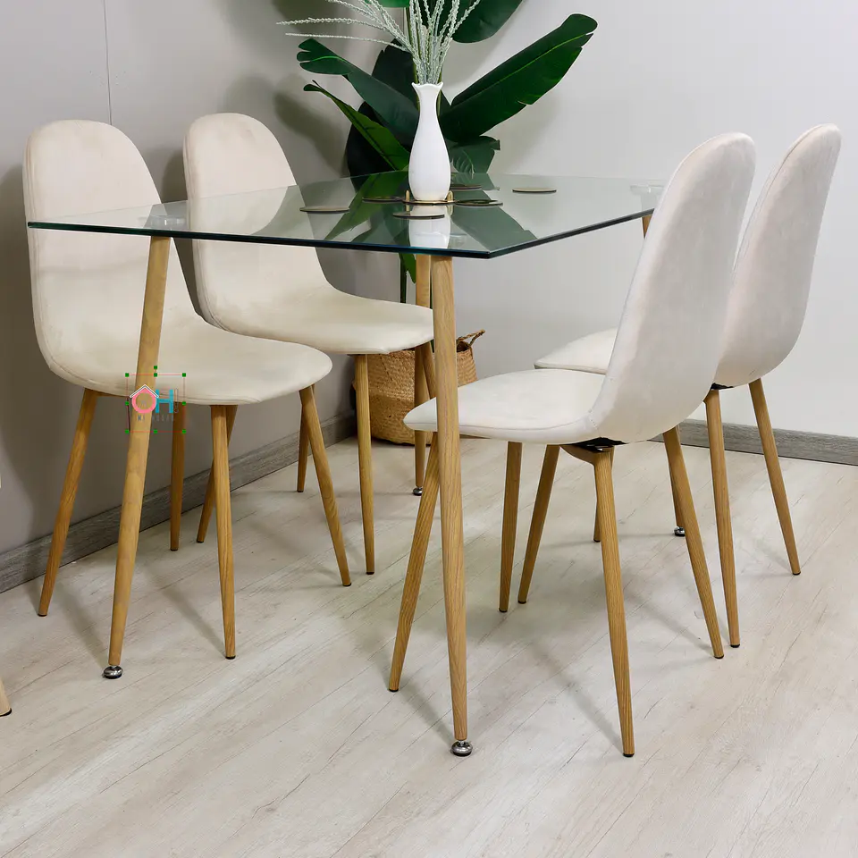 Set de Comedor Rectangular Vidrio 120x80cm + Sillas Eames Velvet 3
