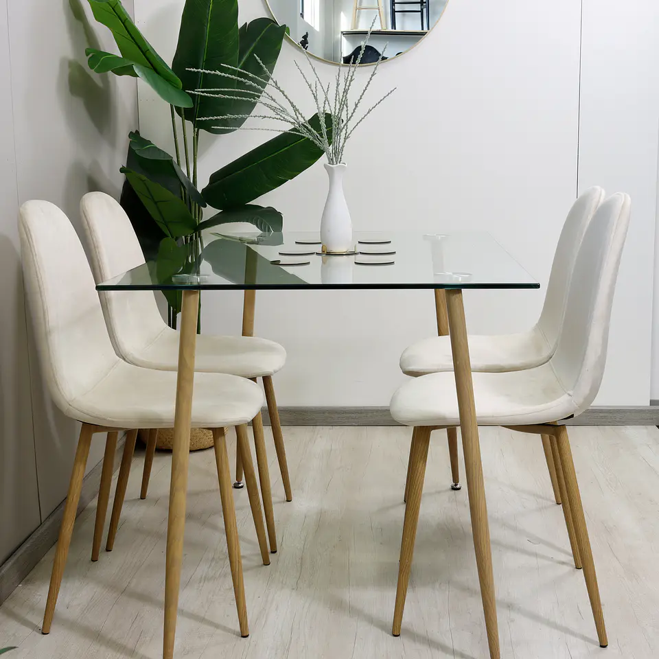Set de Comedor Rectangular Vidrio 120x80cm + Sillas Eames Velvet 6