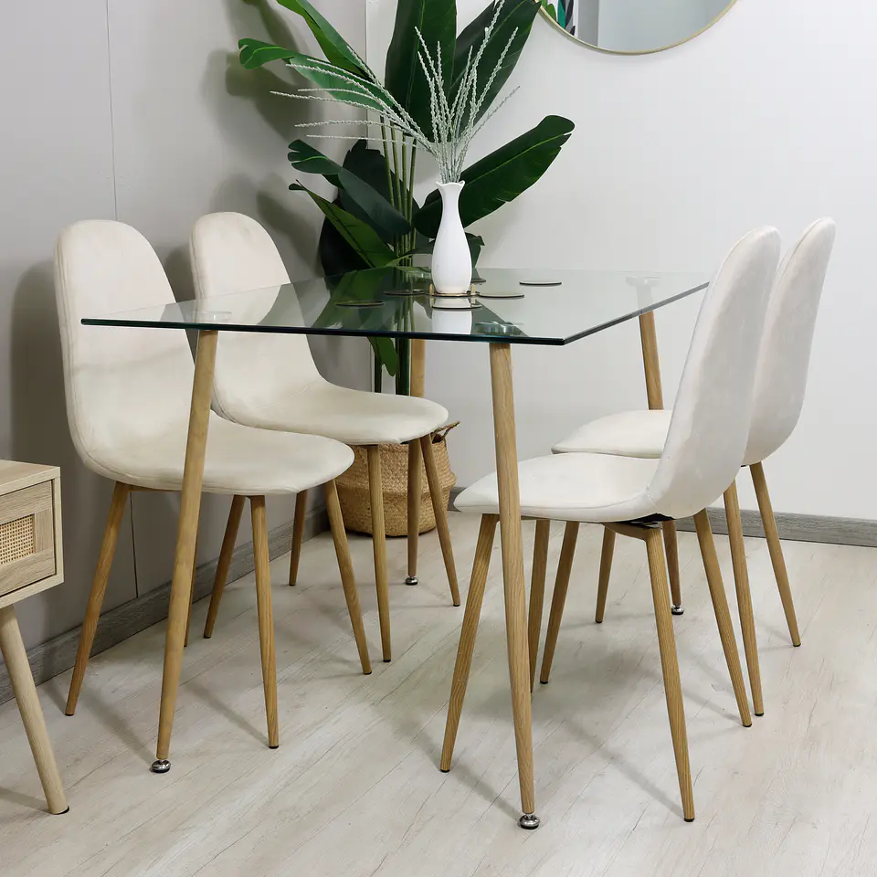 Set de Comedor Rectangular Vidrio 120x80cm + Sillas Eames Velvet 7