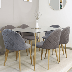 Comedor Rectangular Vidrio 140x80cm + 6 Sillas Velvet Oak o Lino Oak Gris 