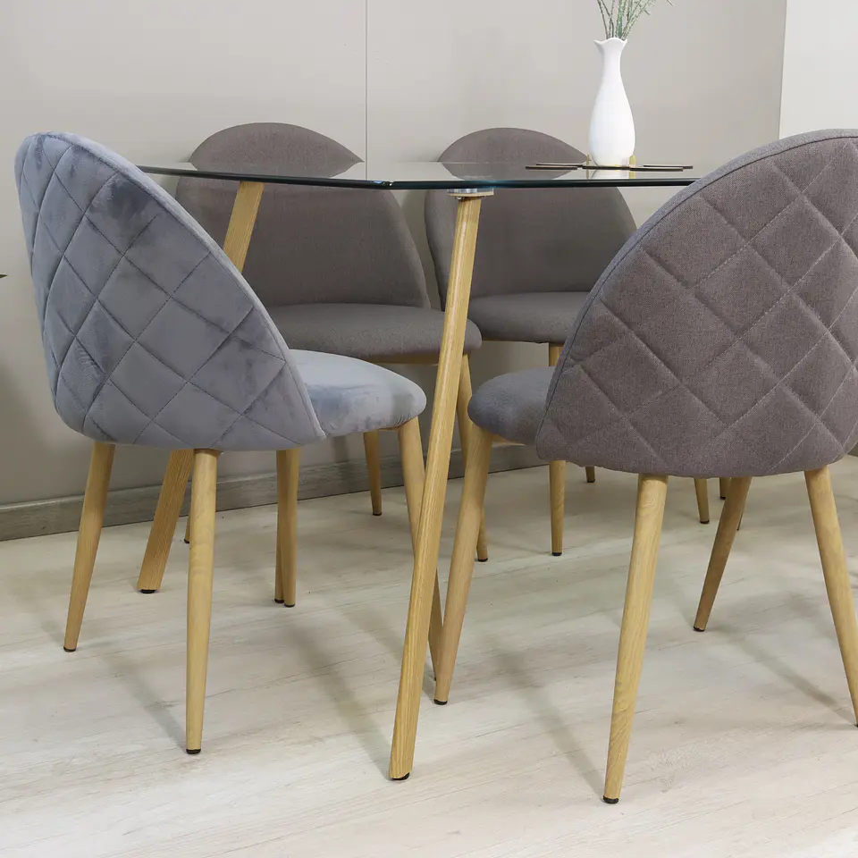 Comedor Rectangular Vidrio 140x80cm + 6 Sillas Velvet Oak Gris  4