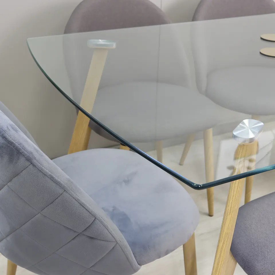 Comedor Rectangular Vidrio 140x80cm + 6 Sillas Velvet Oak Gris  5