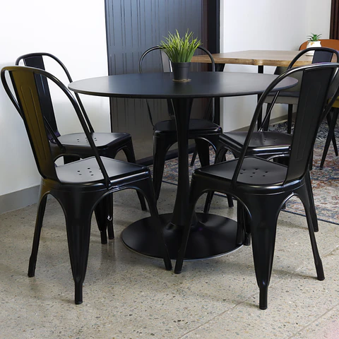 Comedor Redondo Negro 100cm + 4 Sillas Tolix Negro