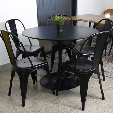 Comedor Redondo Negro 100cm + 4 Sillas Tolix Negro