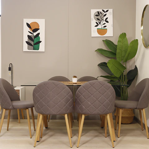 Comedor Rectangular XT Vidrio 140x80cm + 6 Sillas Lino Oak