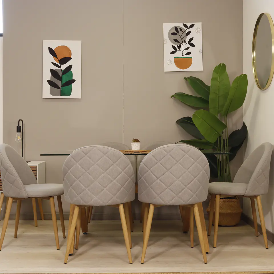 Comedor Rectangular XT Vidrio 140x80cm + 6 Sillas Lino Oak 4