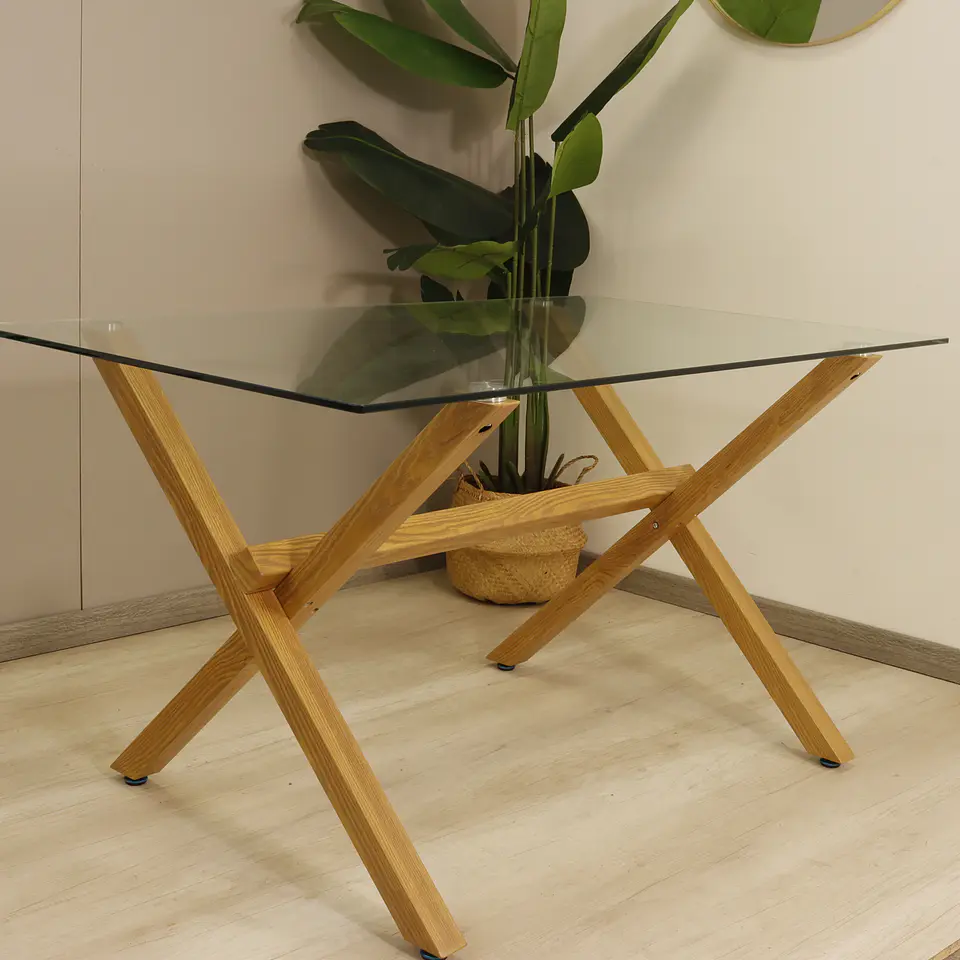 Comedor Rectangular XT Vidrio 140x80cm + 6 Sillas Lino Oak 8