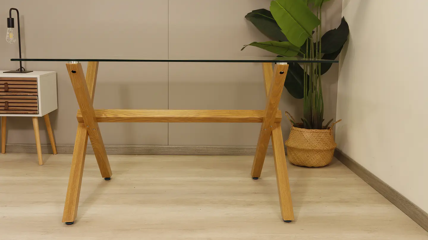 Comedor Rectangular XT Vidrio 140x80cm + 6 Sillas Lino Oak 9