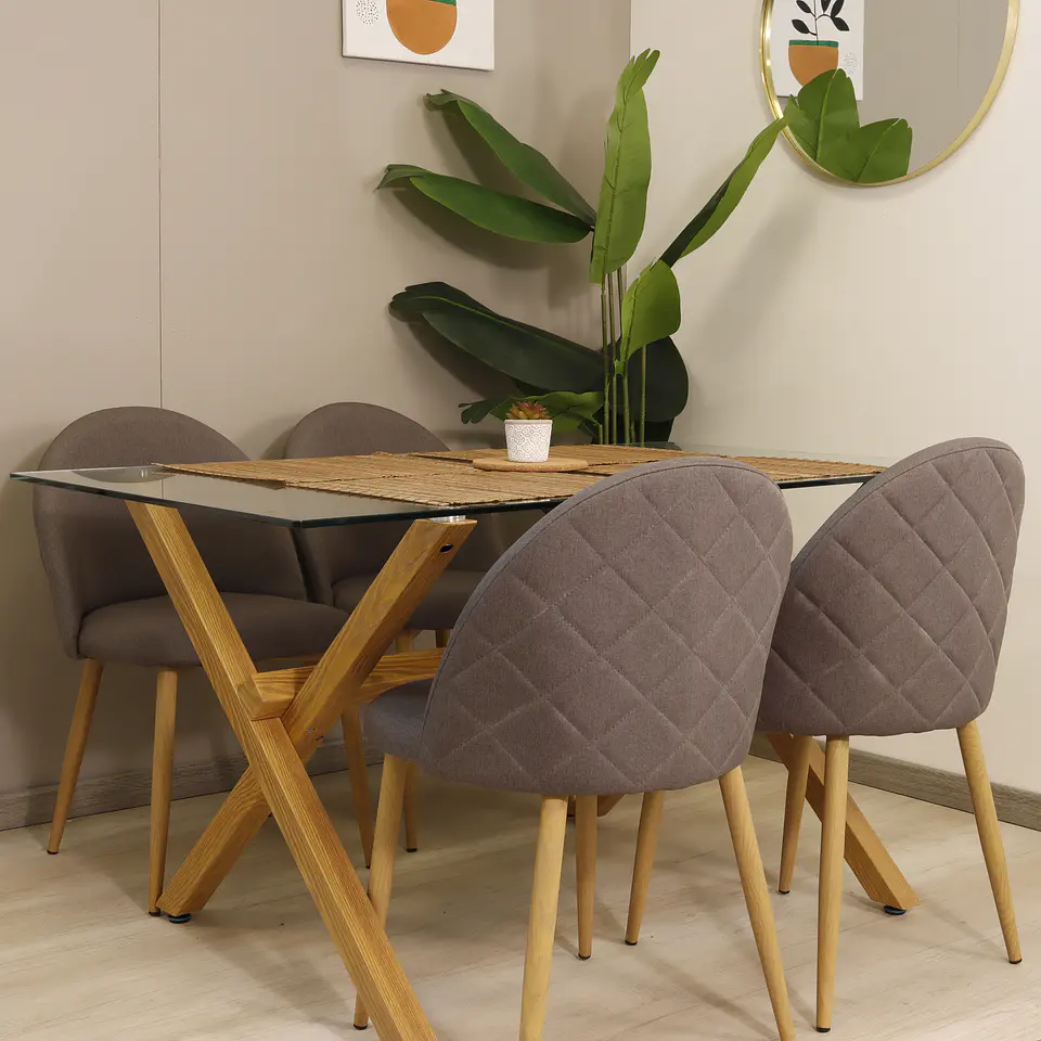 Comedor Rectangular XT Vidrio 140x90cm + 4 Sillas Berna Velvet Oak 3