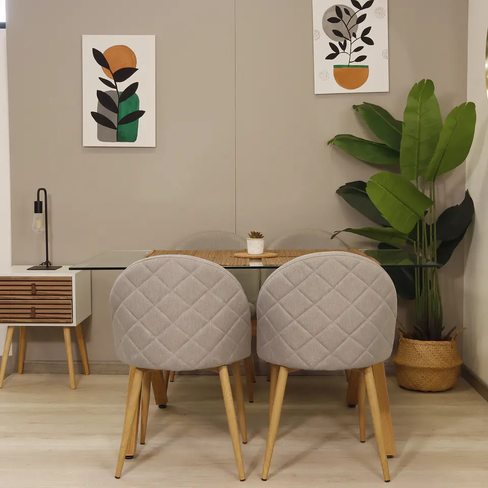 Comedor Rectangular XT Vidrio 140x90cm + 4 Sillas Berna Velvet Oak 1
