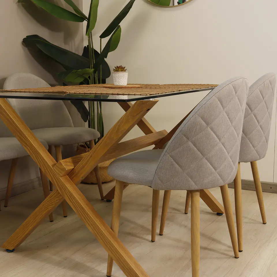 Comedor Rectangular XT Vidrio 140x90cm + 4 Sillas Berna Velvet Oak 2