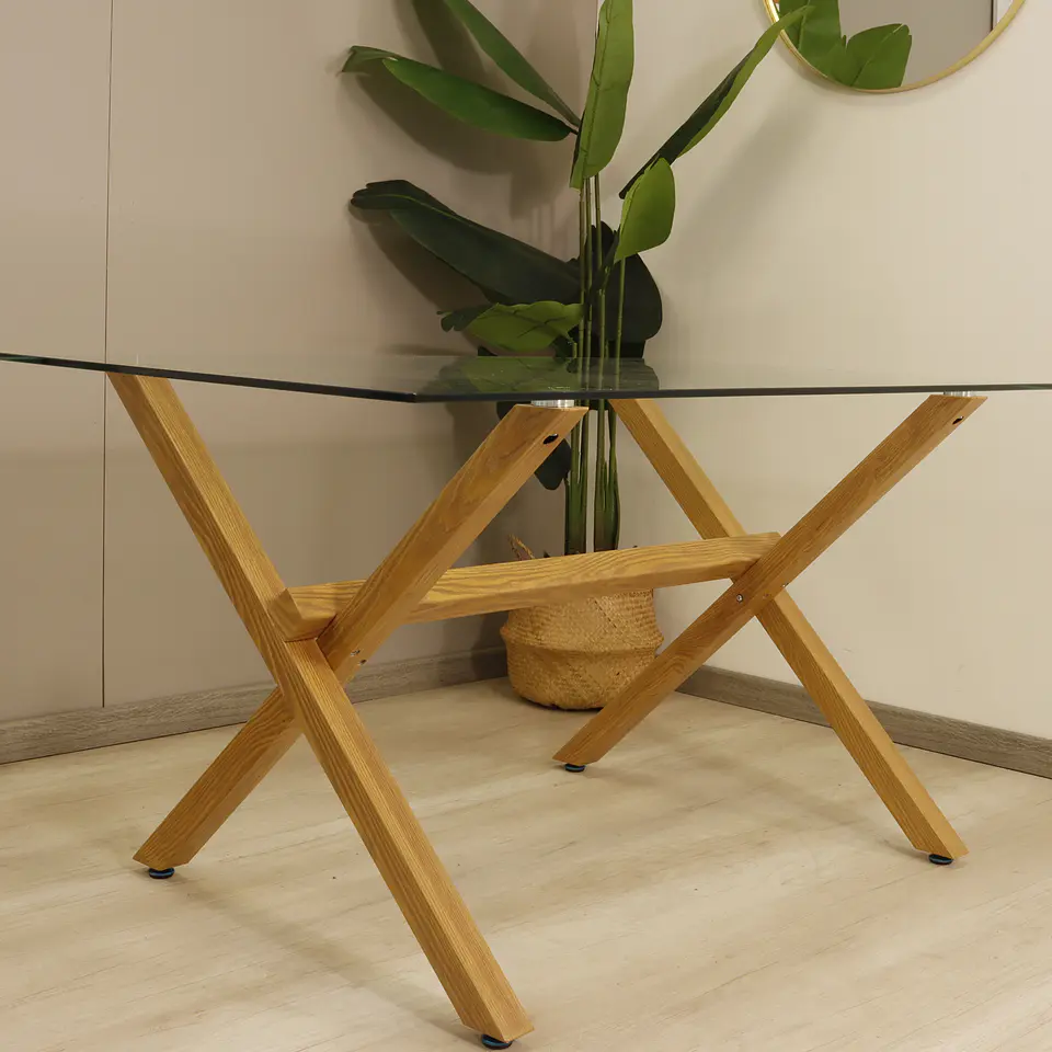 Comedor Rectangular XT Vidrio 140x90cm + 4 Sillas Berna Velvet Oak 5