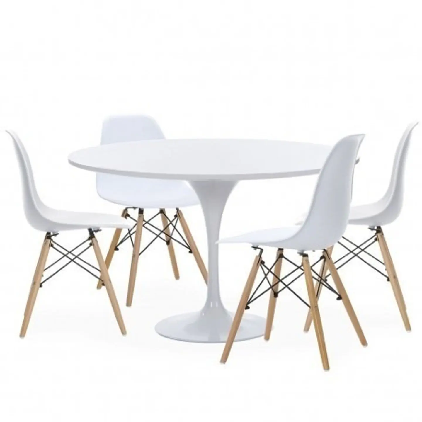 Comedor Redondo Tulip Blanco 80cm + 4 Sillas Eames Clásicas Blanco 8