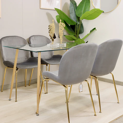 Juego de Comedor Rectangular Vidrio 120x80cm + 4 Sillas Berta 
