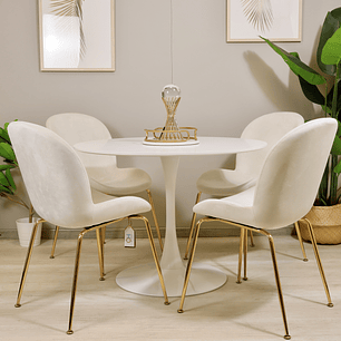 Comedor Redondo Tulip Blanco 100cm + 4 Sillas Berta Blanco Hueso