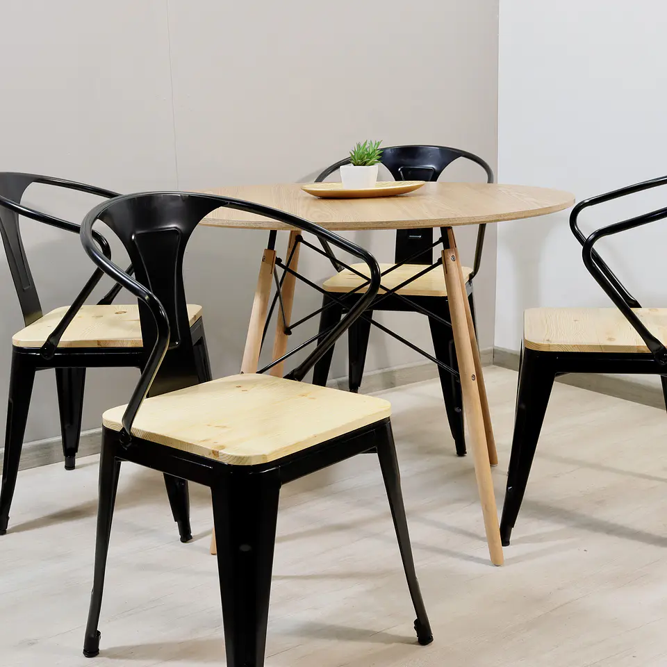 Comedor Redondo Eames Wood 100cm + 4 Sillas Tolix Pierre 5