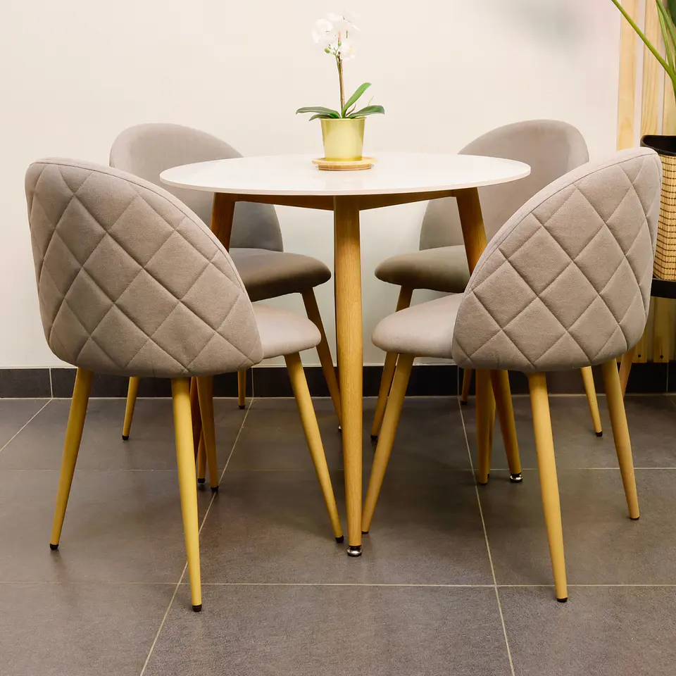 Set Comedor Redondo de Cuarzo + 4 Sillas Lino Oak 1
