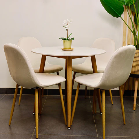 Set Comedor Redondo de Cuarzo + 4 Sillas Eames