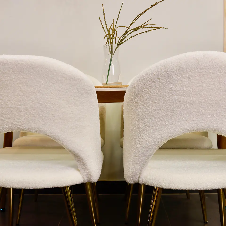 Set Comedor Rectangular de Cuarzo + 4 Sillas Eames Lana Bouclé Blanco   7