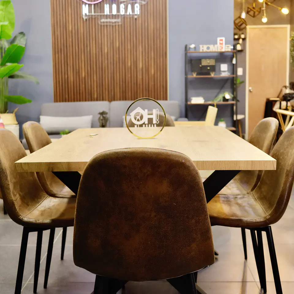 Set Comedor Xtable Wood + Sillas Eames Ecocuero Café 6