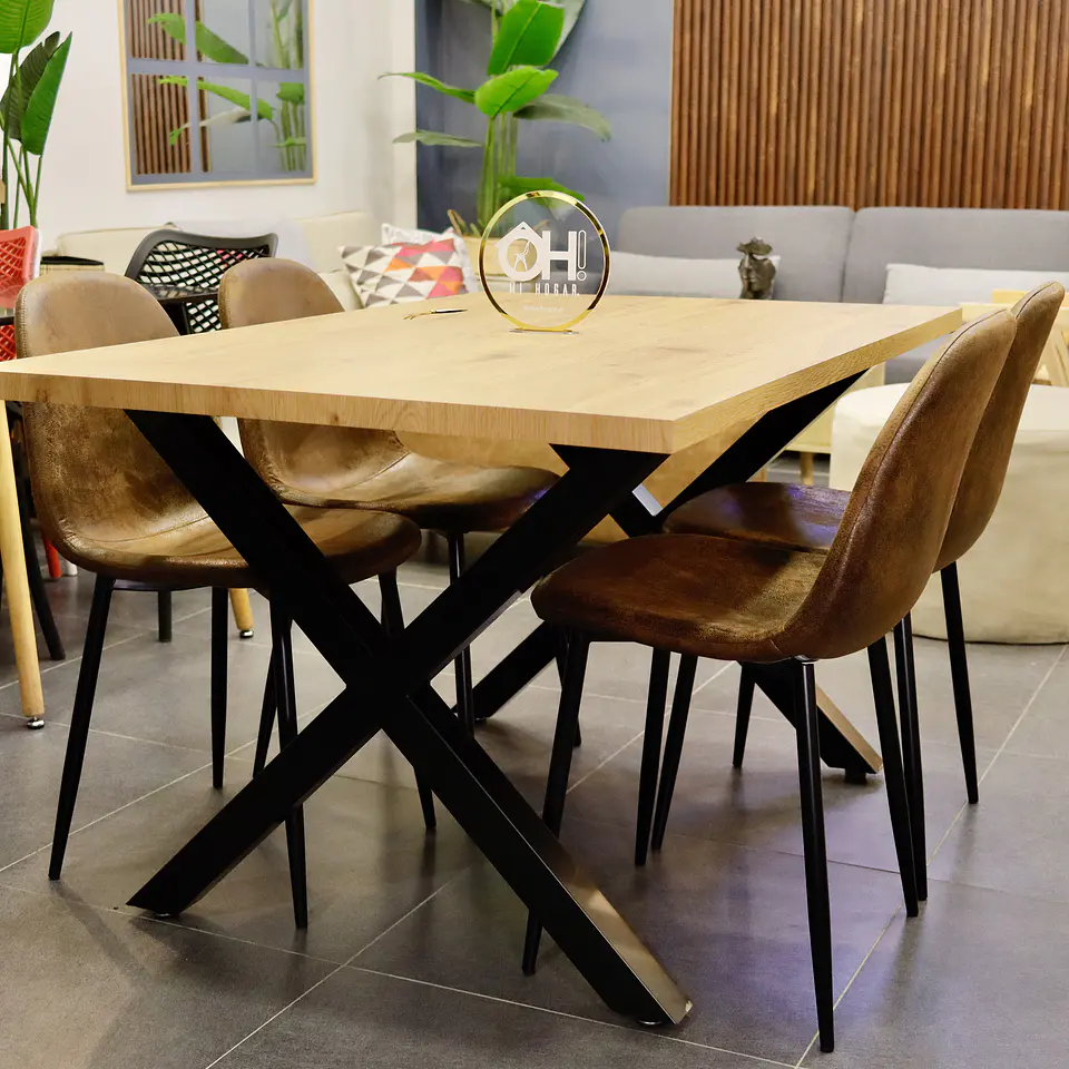 Set Comedor Xtable Wood + Sillas Eames Ecocuero Café 13