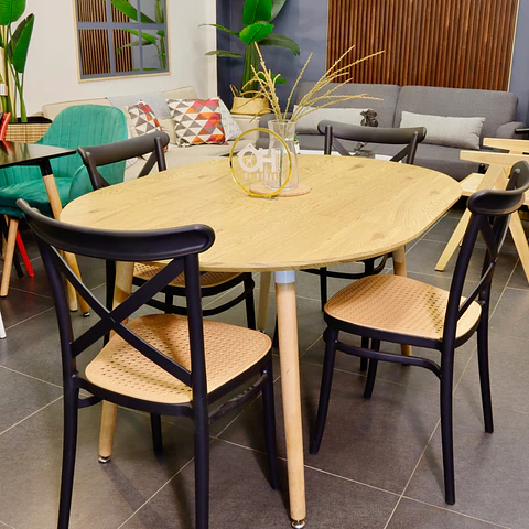 Comedor Extensible Wood (100-140-180 cm) + Sillas Crossback Top