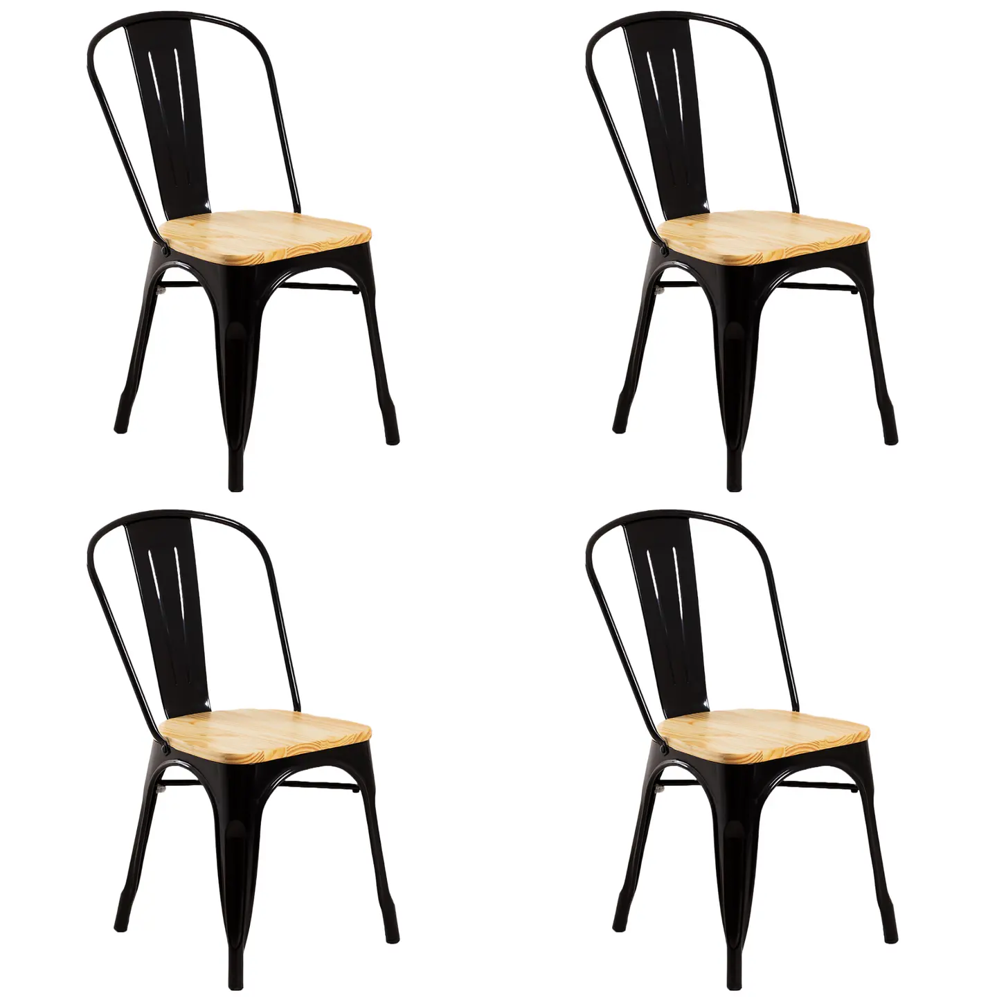 Pack 4 Sillas Tolix Negro Asiento de Madera 1