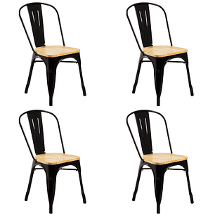 Pack 4 Sillas Tolix Negro Asiento de Madera