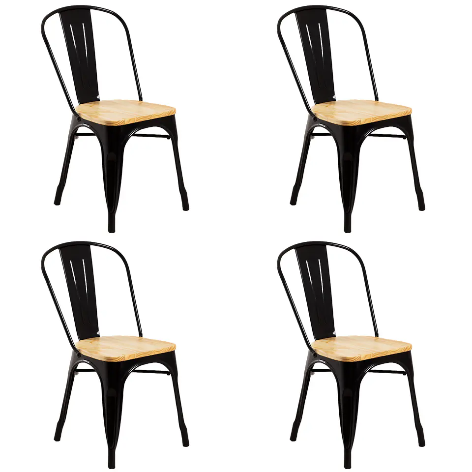 Pack 4 Sillas Tolix Negro Asiento de Madera 1