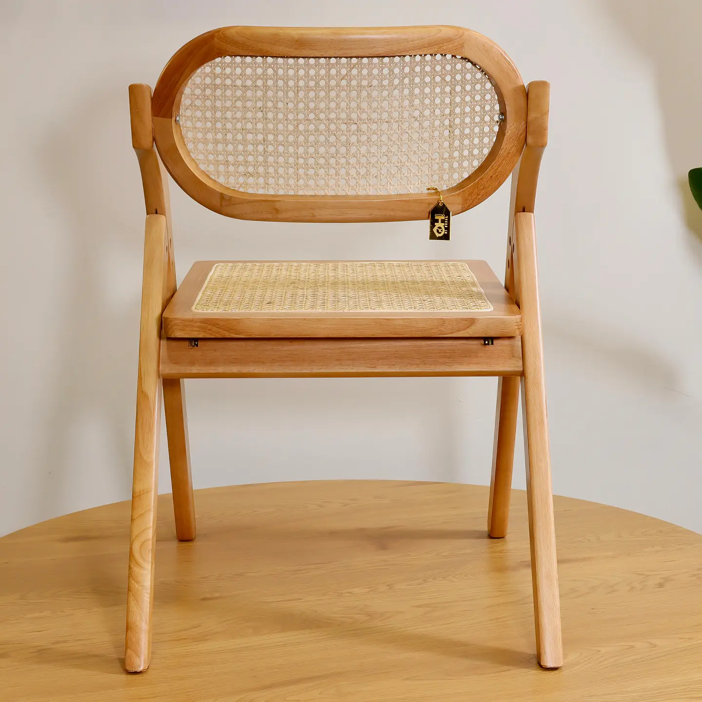 Silla de Comedor Plegable de Madera y Ratan Natural  4