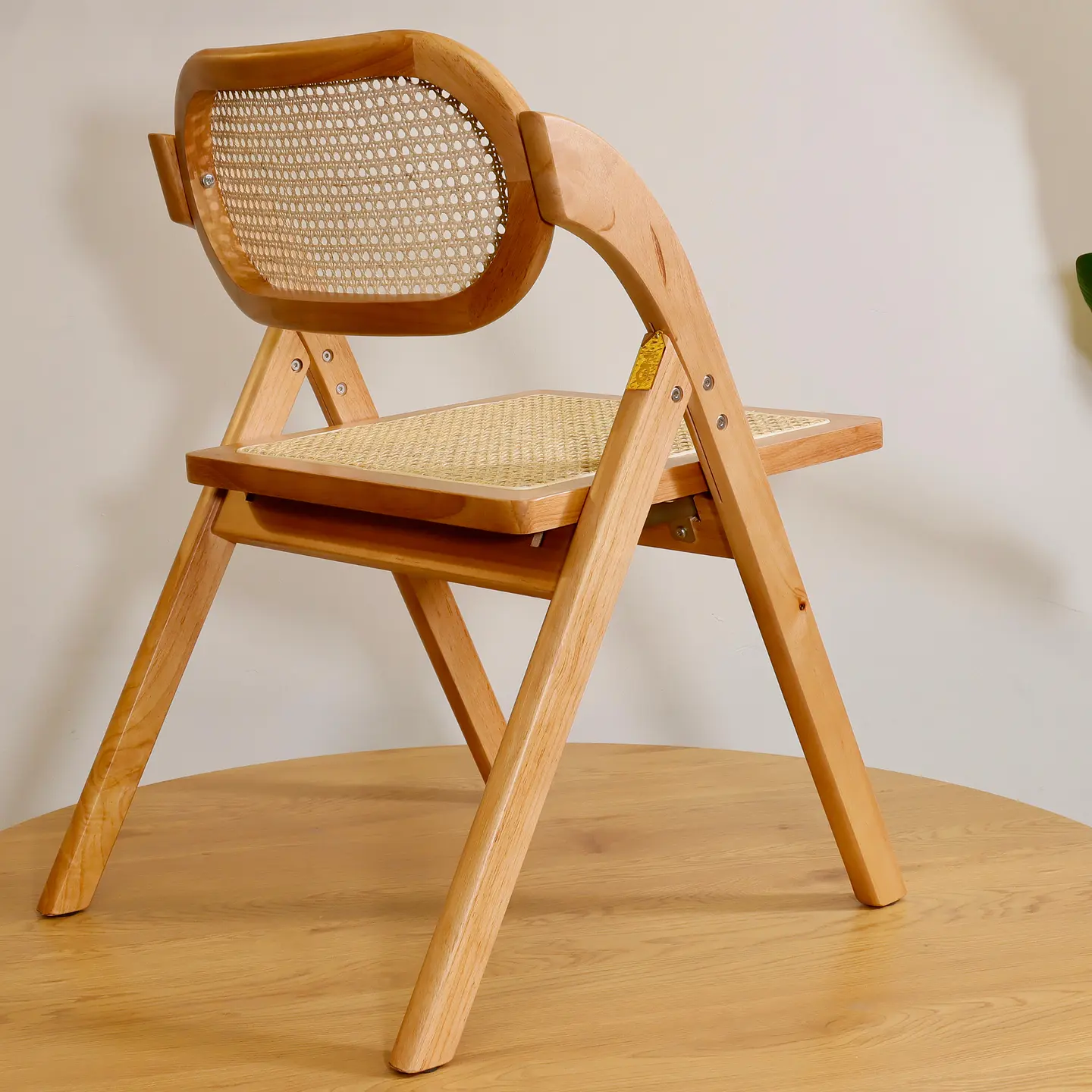 Silla de Comedor Plegable de Madera y Ratan Natural  6
