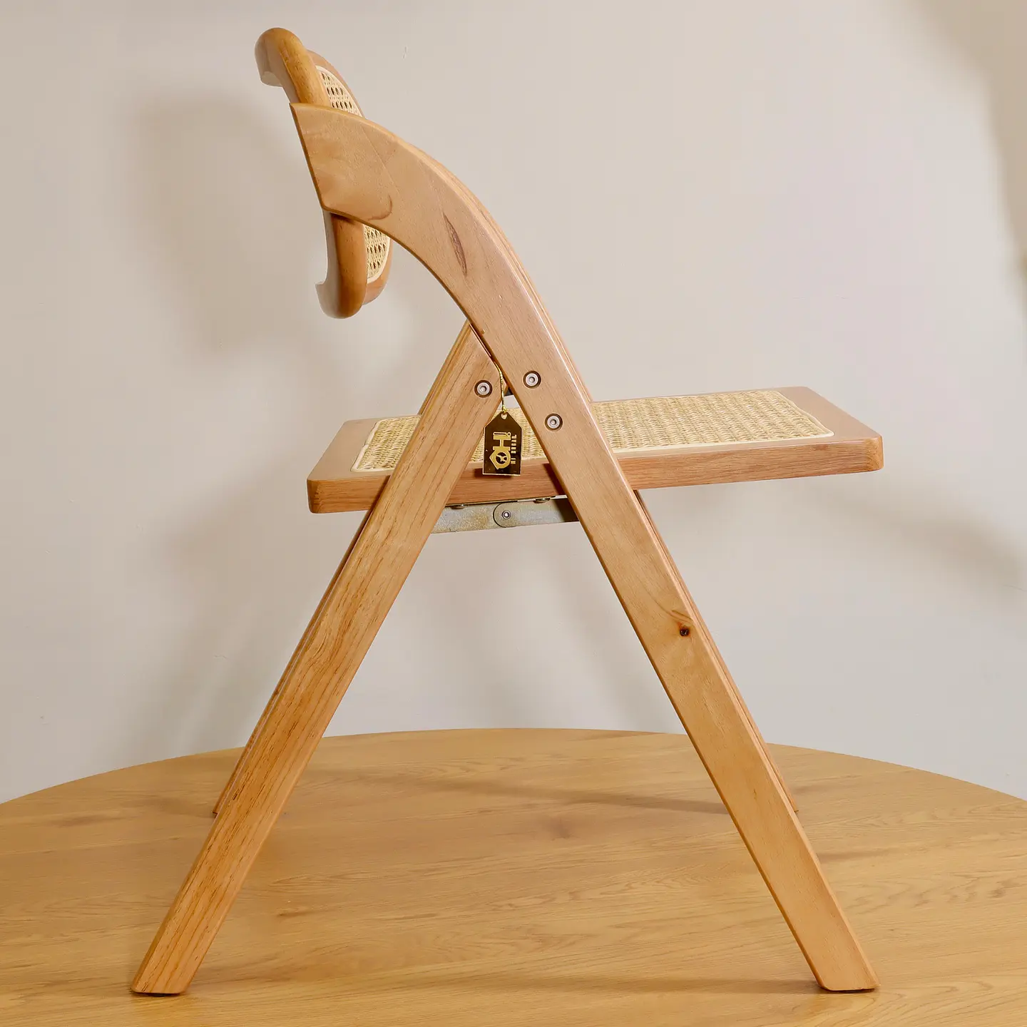 Silla de Comedor Plegable de Madera y Ratan Natural  8