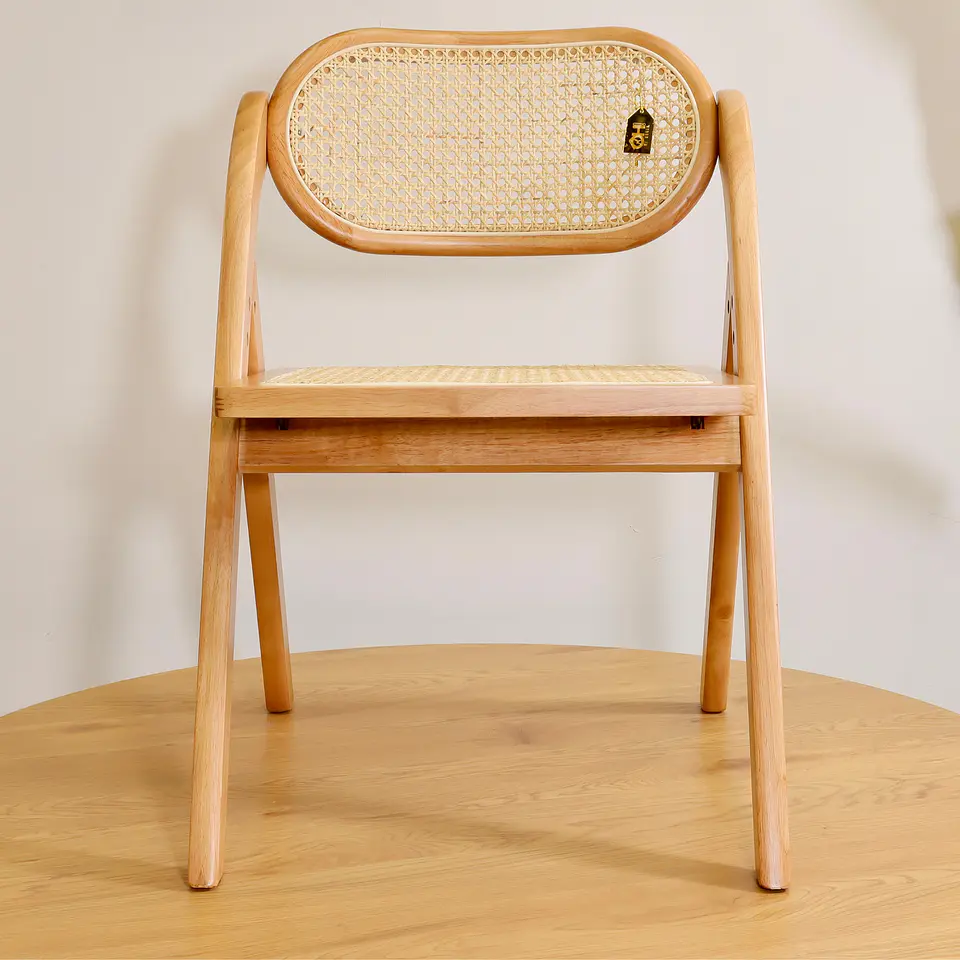 Silla de Comedor Plegable de Madera y Ratan Natural  10