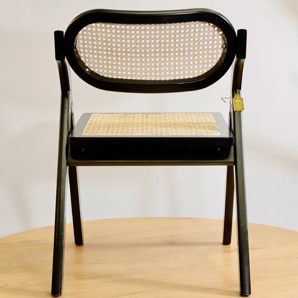 Silla de Comedor Plegable de Madera y Ratan Natural  5