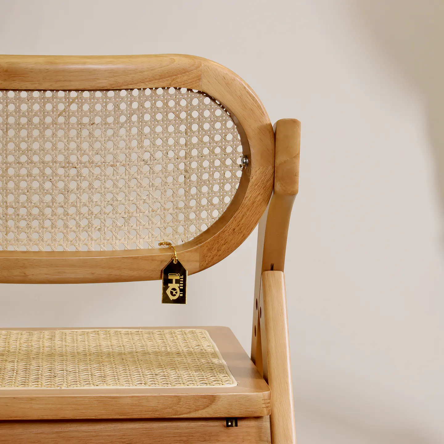 Silla de Comedor Plegable de Madera y Ratan Natural  16