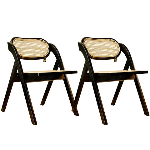 Pack de 2 Sillas de Comedor Plegables de Madera y Ratan Natural 