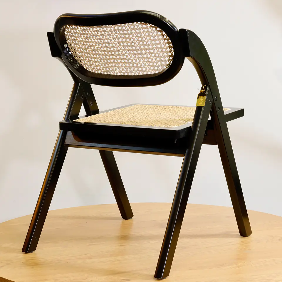 Pack de 2 Sillas de Comedor Plegables de Madera y Ratan Natural  5