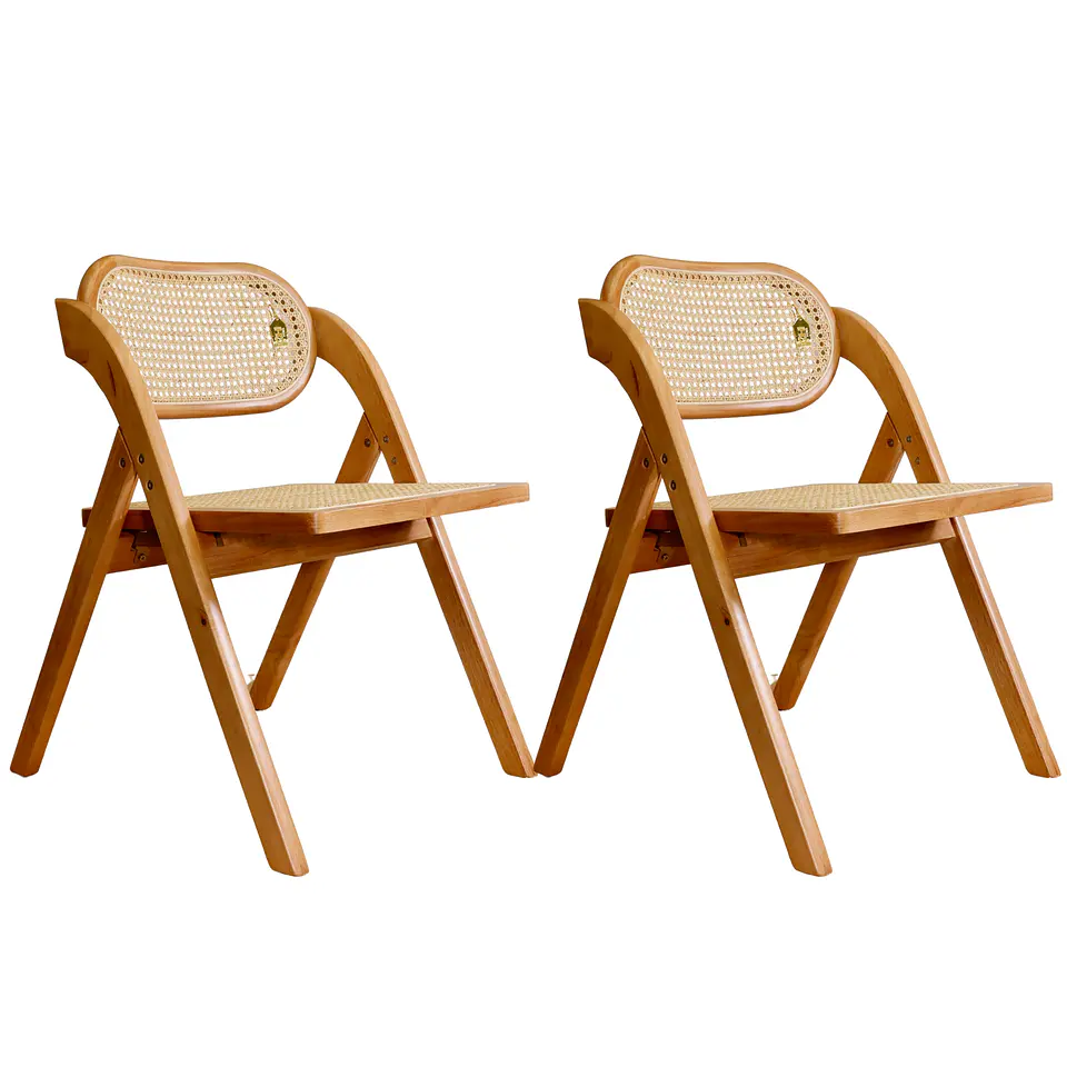 Pack de 2 Sillas de Comedor Plegables de Madera y Ratan Natural  2
