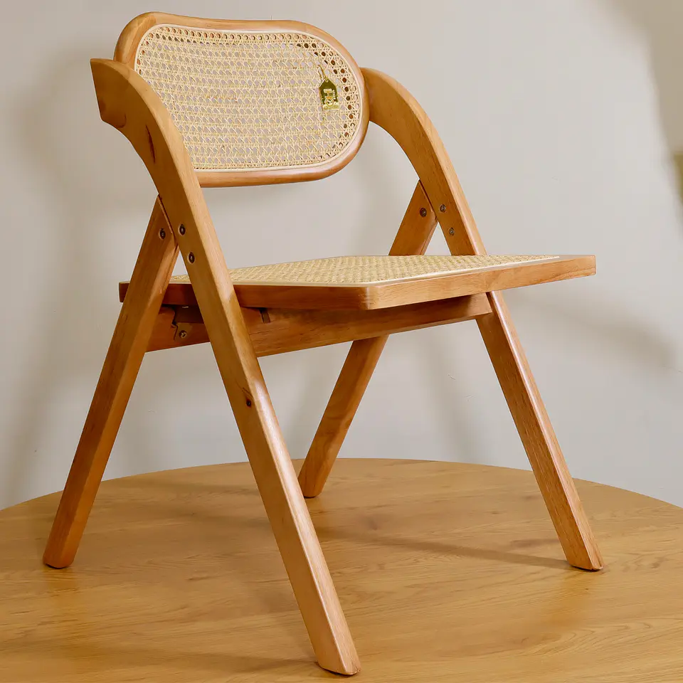 Pack de 2 Sillas de Comedor Plegables de Madera y Ratan Natural  8