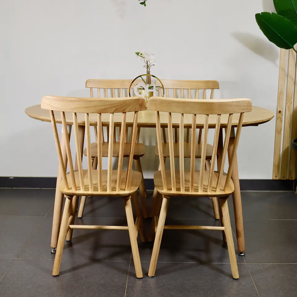 Comedor Extensible Wood (100x100cm a 140cm & 180cm) + Sillas Windsor de Madera 5