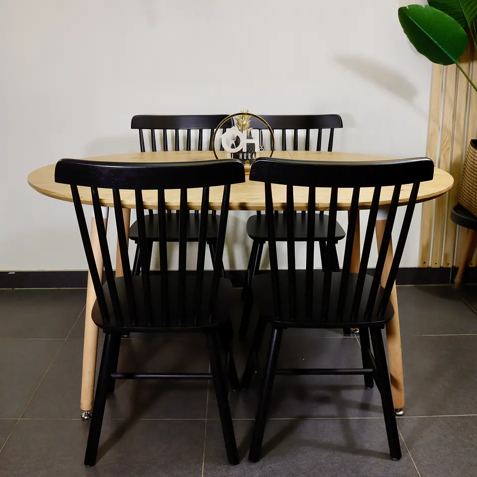 Comedor Extensible Wood (100x100cm a 140cm & 180cm) + Sillas Windsor de Madera 6