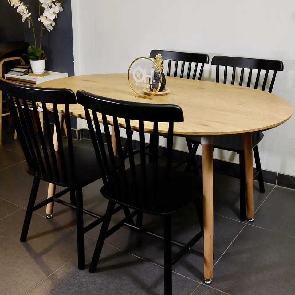 Comedor Extensible Wood (100x100cm a 140cm & 180cm) + Sillas Windsor de Madera 4