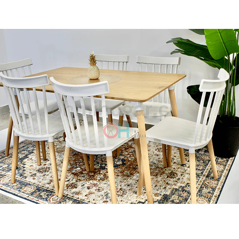 Comedor Rectangular Mesa Eames 120x80cm + Sillas Windsor