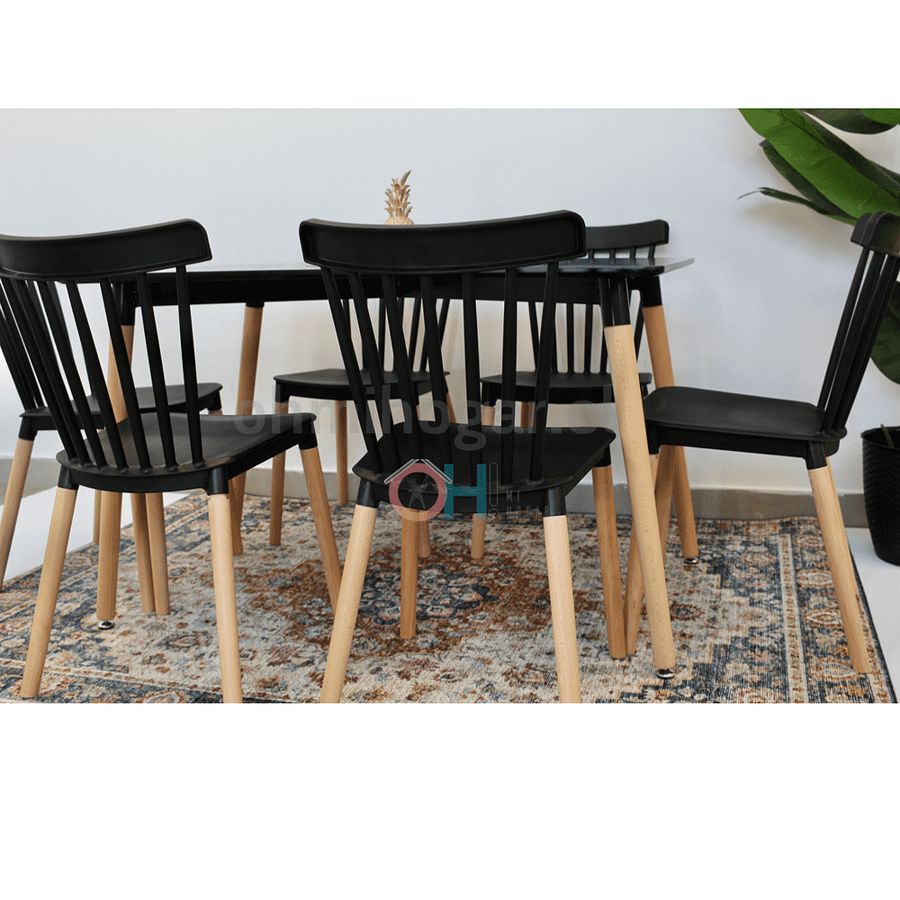 Comedor Rectangular Mesa Eames 120x80cm + Sillas Windsor 8