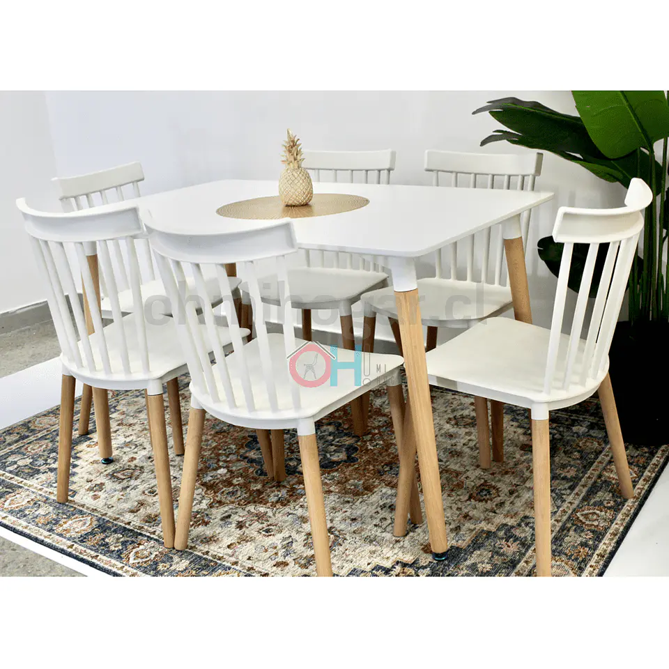 Comedor Rectangular Mesa Eames 120x80cm + Sillas Windsor 9