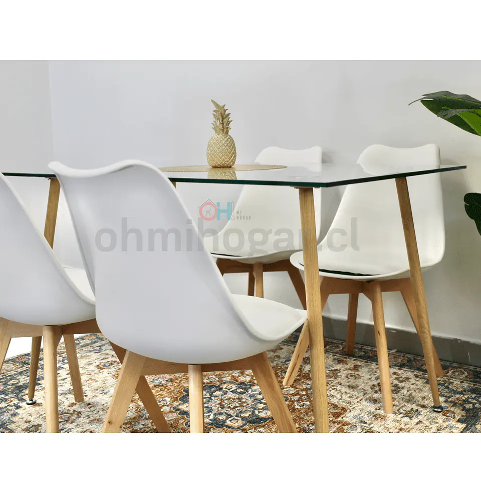 Set Juego de Comedor Mesa Rectangular Vidrio 120x80cm + Sillas Oak Acolchadas 6