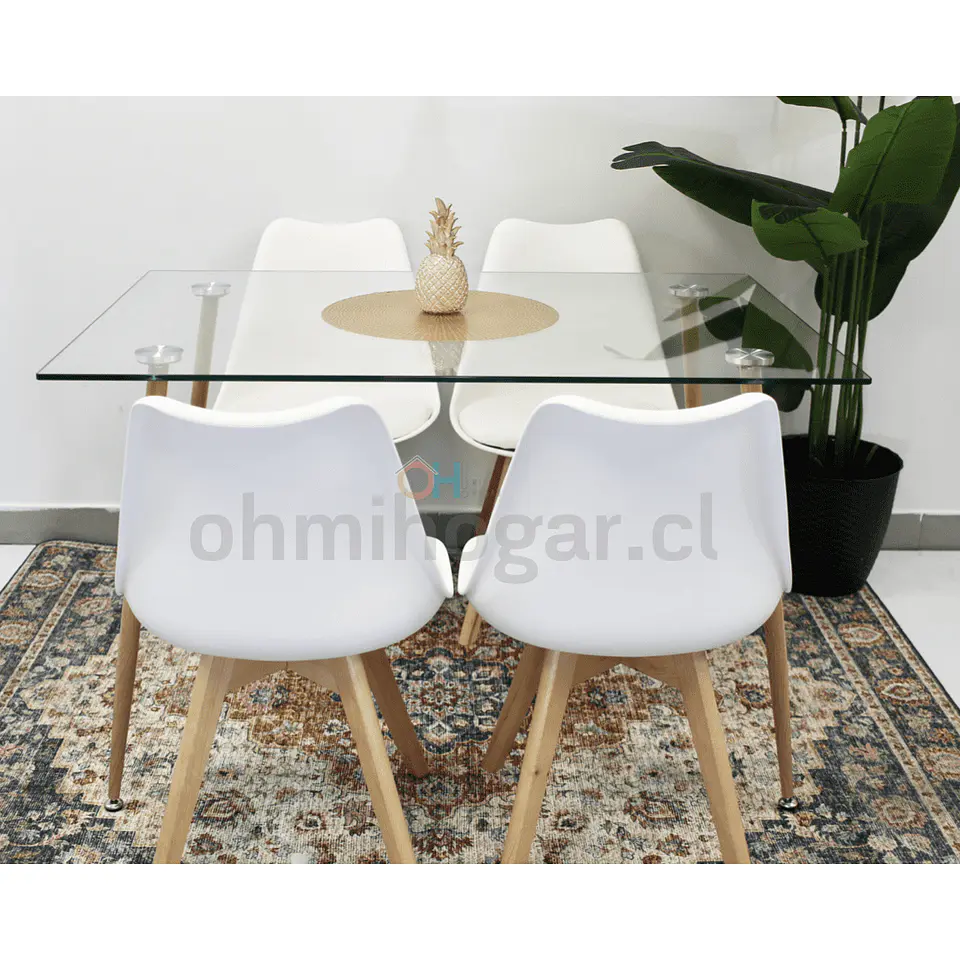 Set Juego de Comedor Mesa Rectangular Vidrio 120x80cm + Sillas Oak Acolchadas 7