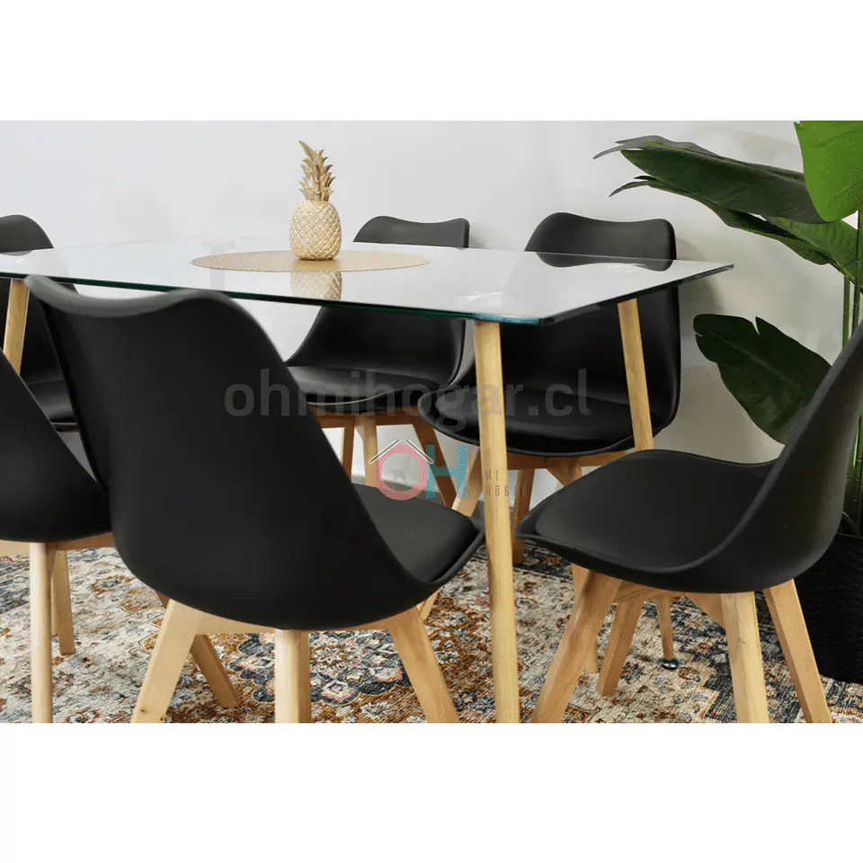 Set Juego de Comedor Mesa Rectangular Vidrio 120x80cm + Sillas Oak Acolchadas 4