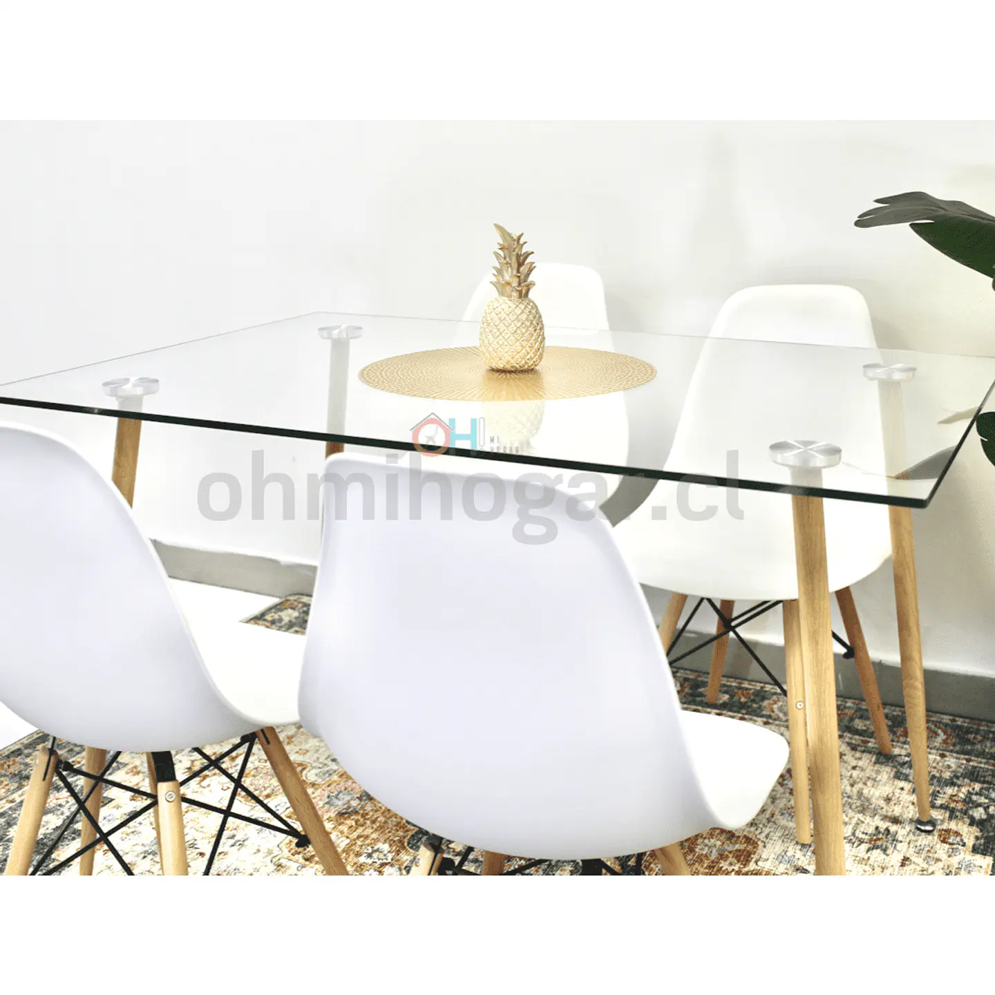 Set Juego de Comedor Mesa Rectangular Vidrio 120x80cm + Sillas Eames Clásicas 4
